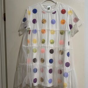 QUEEN OF SPARKLES White Dress with Colorful Polka Dots